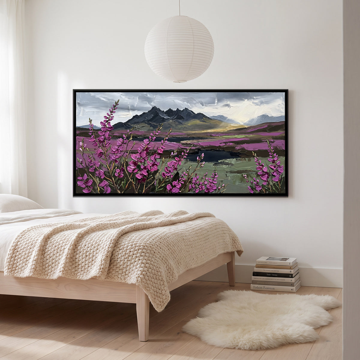 Heather Moorland Below Dark Peaks - canvas art shown in a second room setting