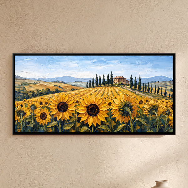 Sunflowers in a Tuscan Landscape in Mist