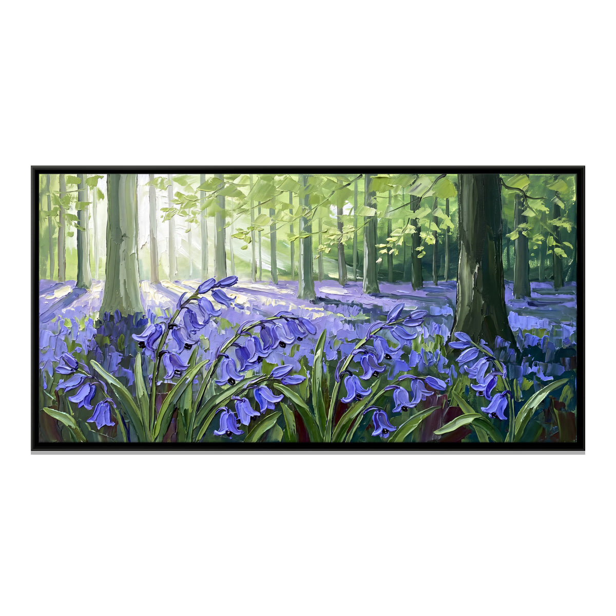 Bluebells in a Sunlit Wood - framed canvas print, front view