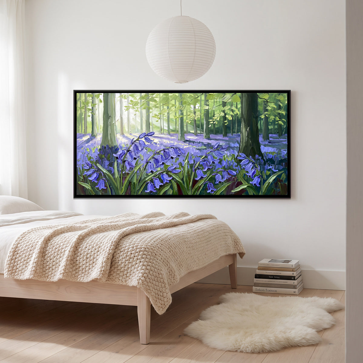 Bluebells in a Sunlit Wood - canvas art shown in a second room setting