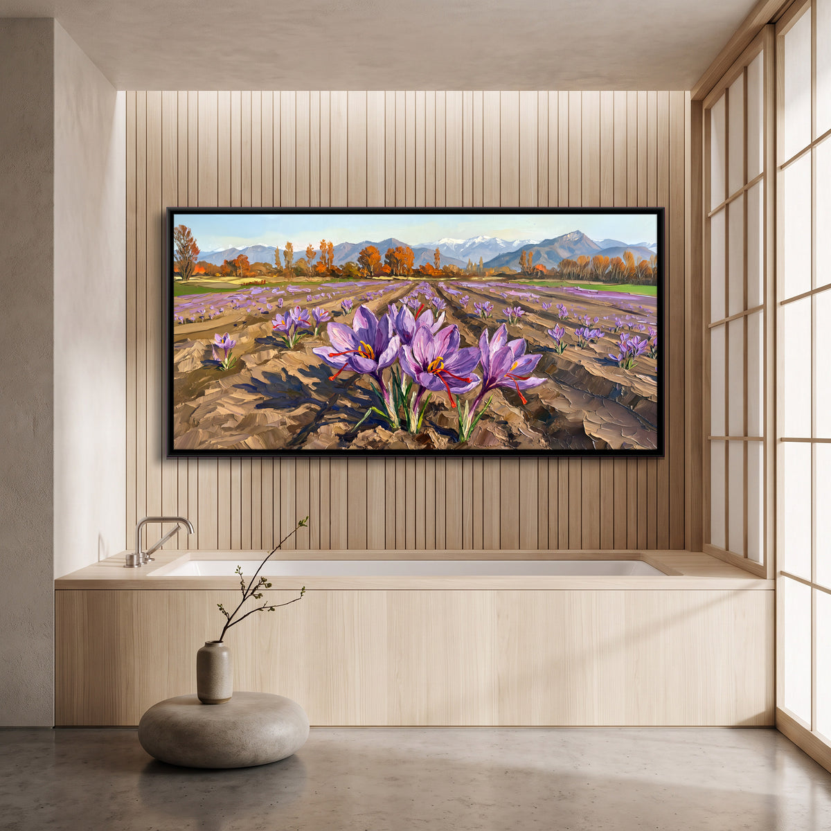 Saffron Fields in Bloom - canvas art shown in a second room setting