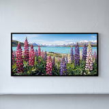 Lupins by a Turquoise Lake in Azure