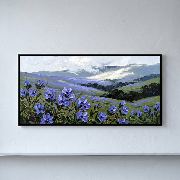 Blue Wildflowers on Misty Hills