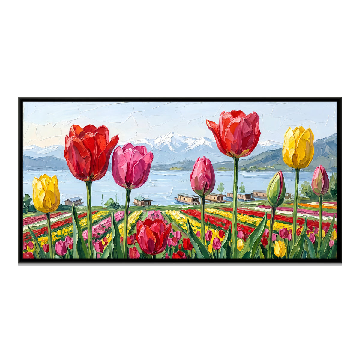 Tulip Fields in Kashmir - framed canvas print, front view