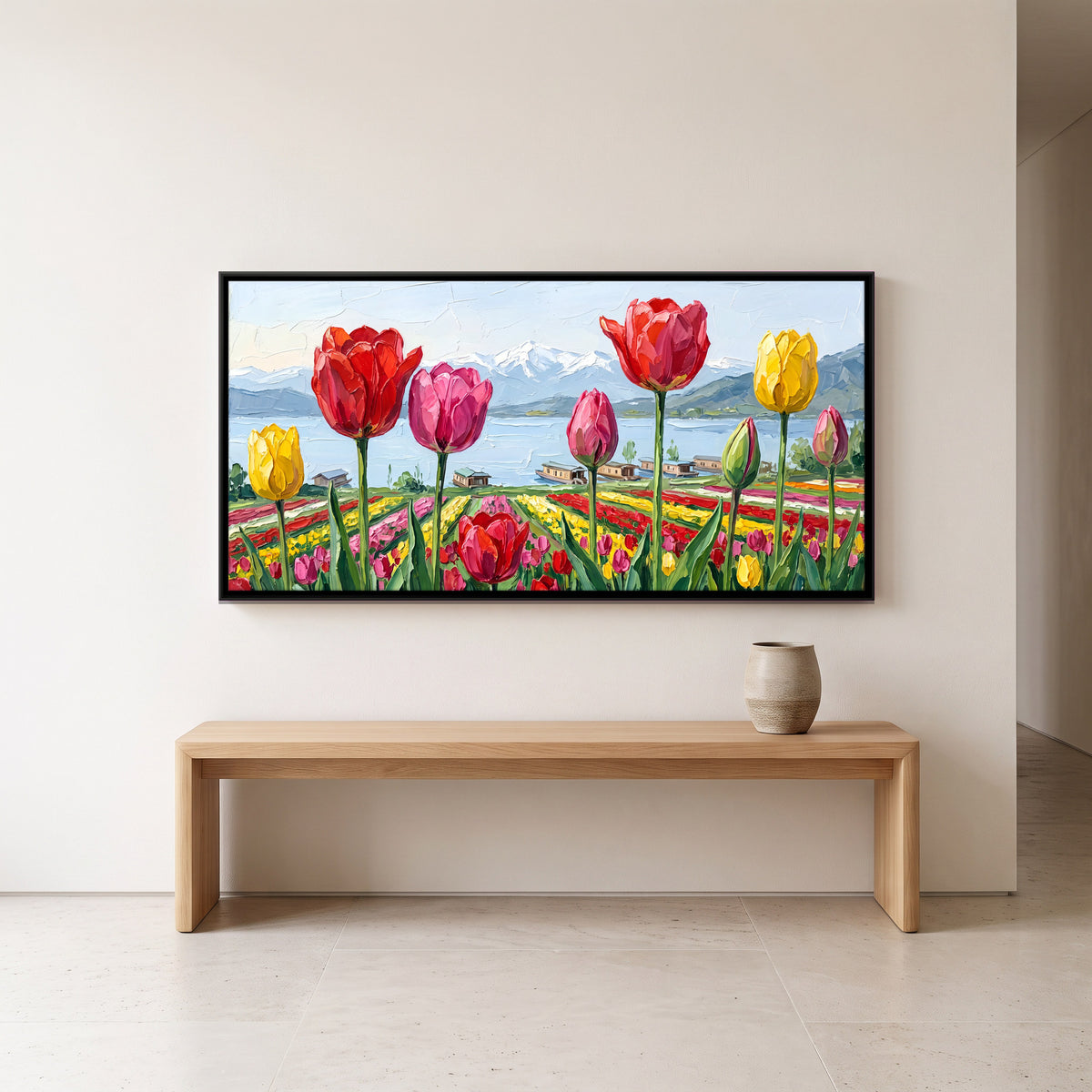 Tulip Fields in Kashmir - canvas art shown in a second room setting