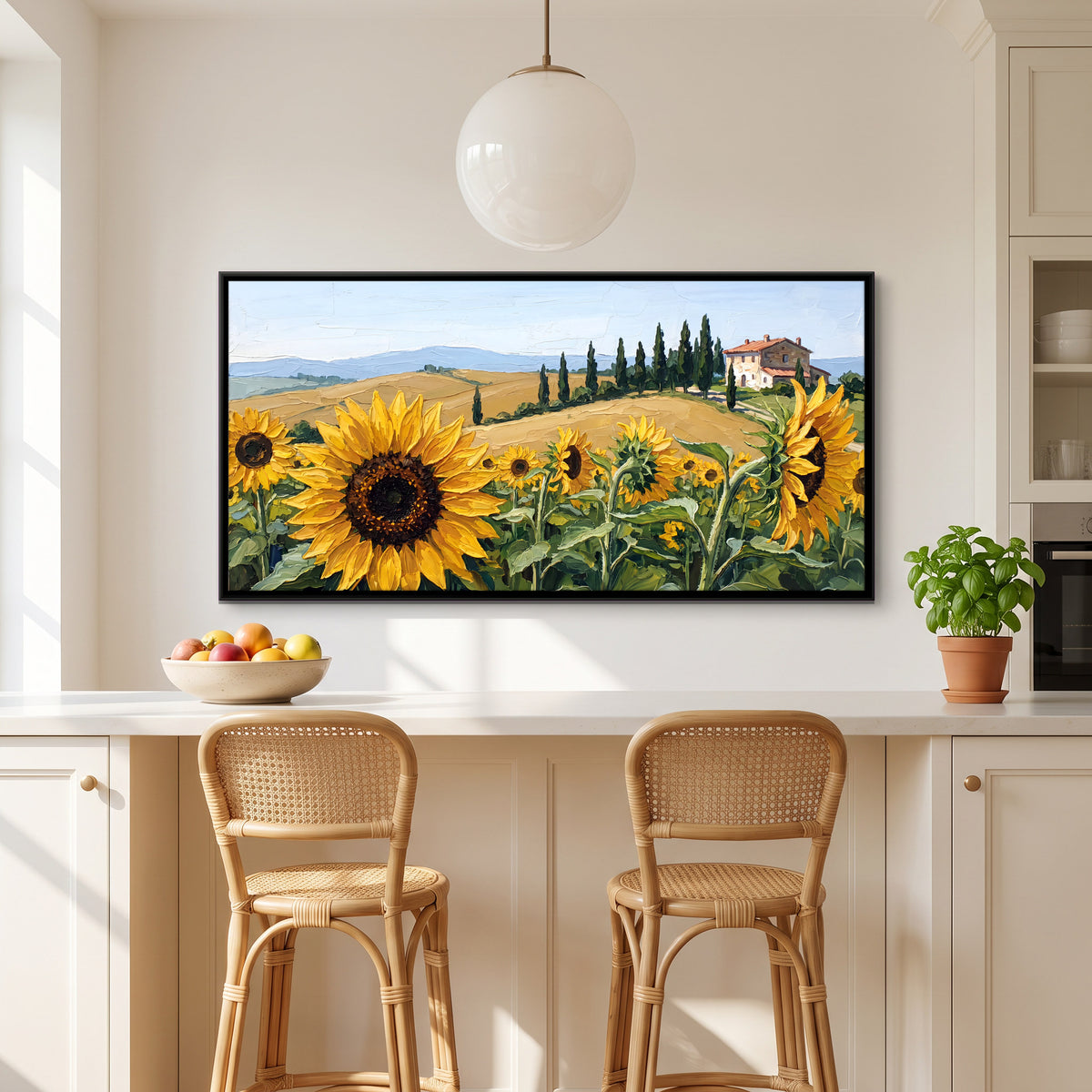Sunflowers in Tuscany - canvas art shown in a second room setting