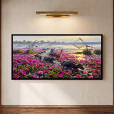 Buffalo Wading Through Water Lilies