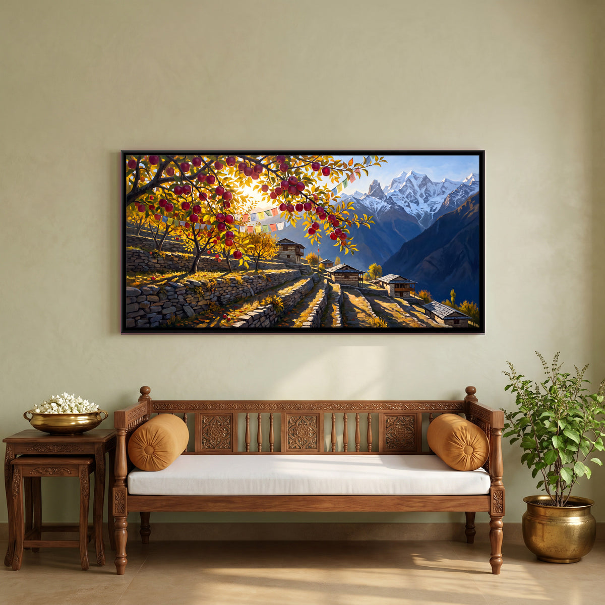Apple Orchard in the Himalayas - canvas art shown in a styled room