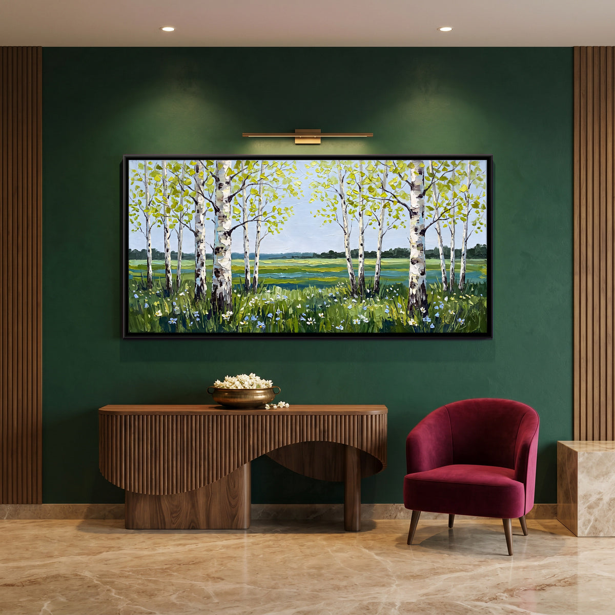 Birches in a Spring Meadow - canvas art shown in a second room setting