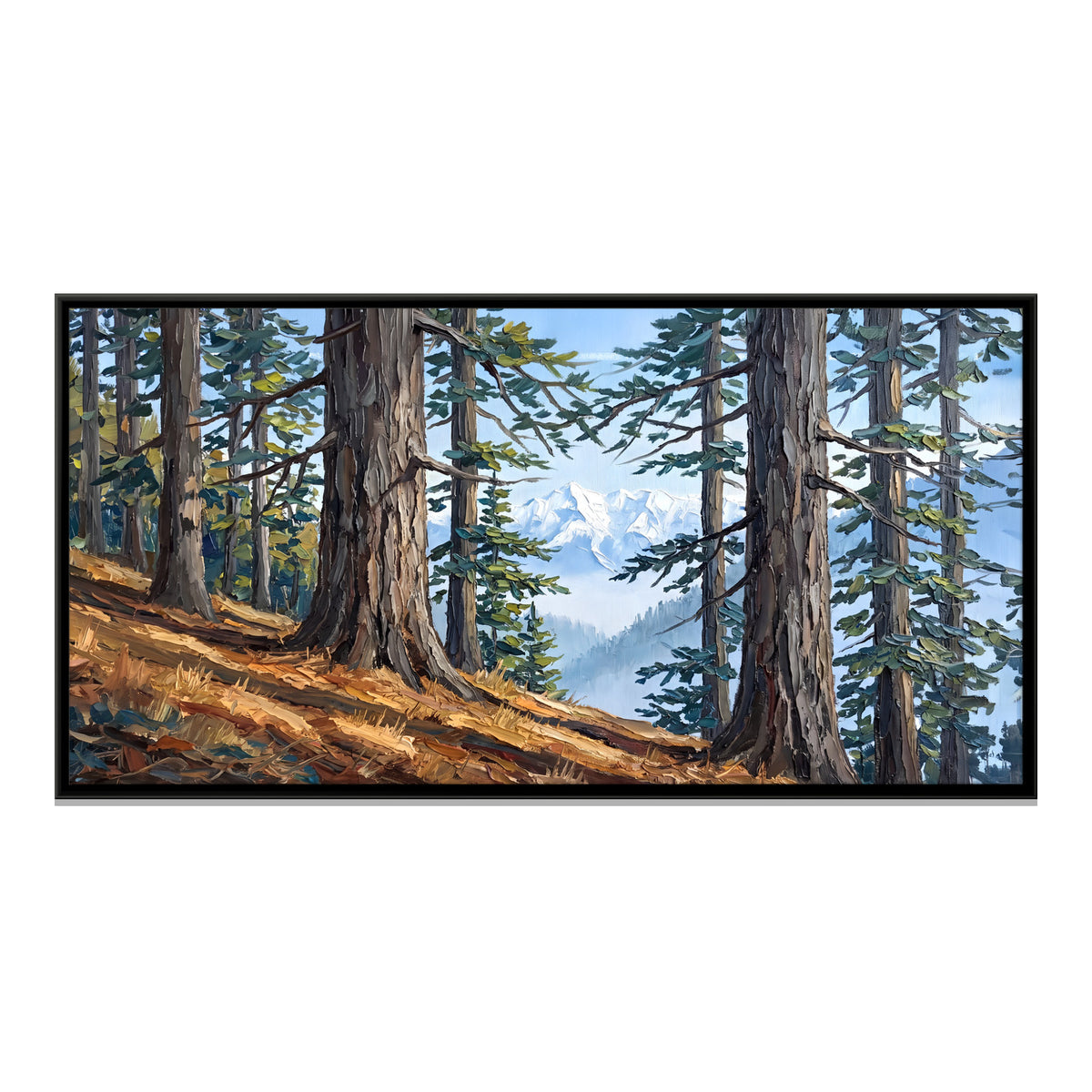 Cedars Framing a Snow Peak - framed canvas print, front view
