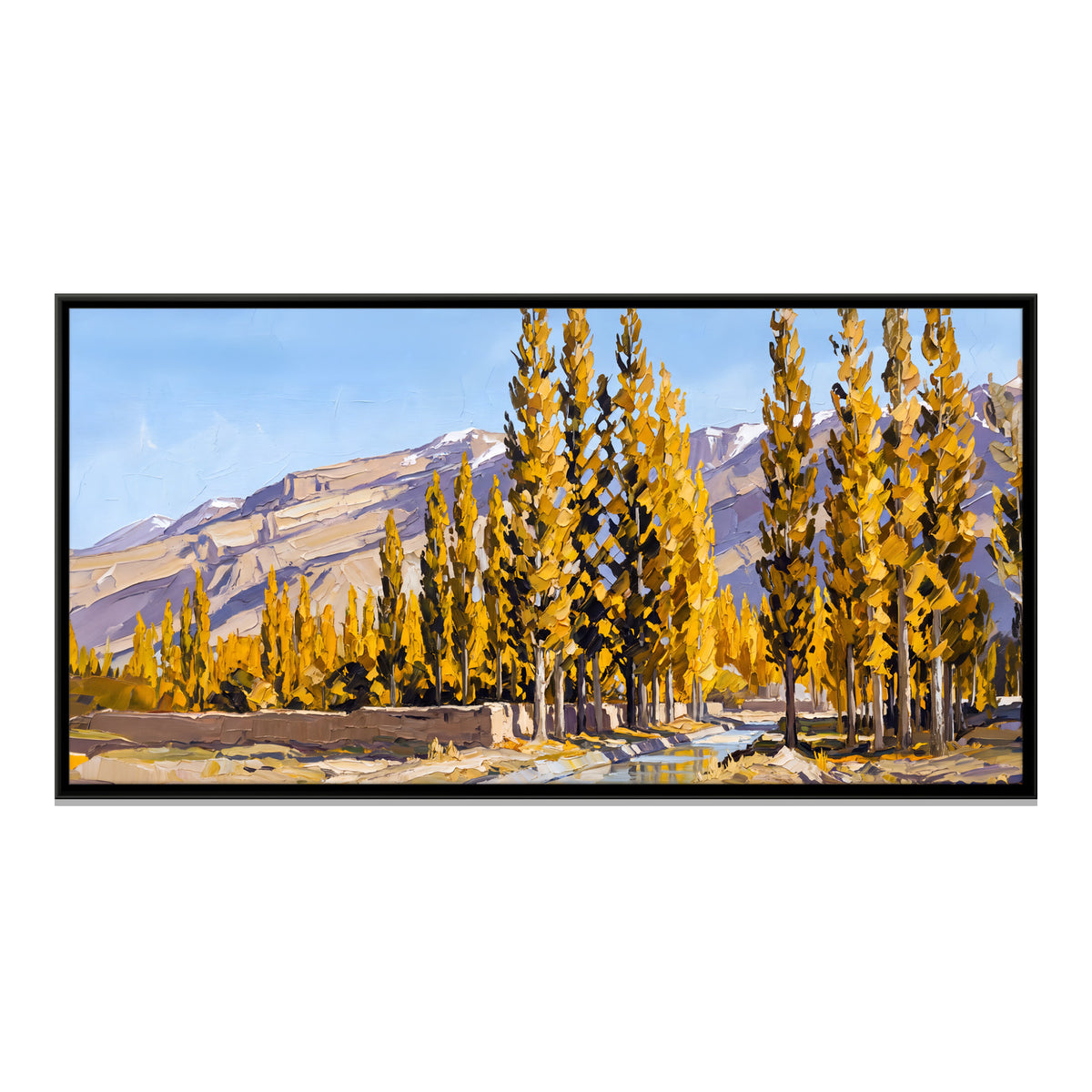 Row of Golden Poplars - framed canvas print, front view
