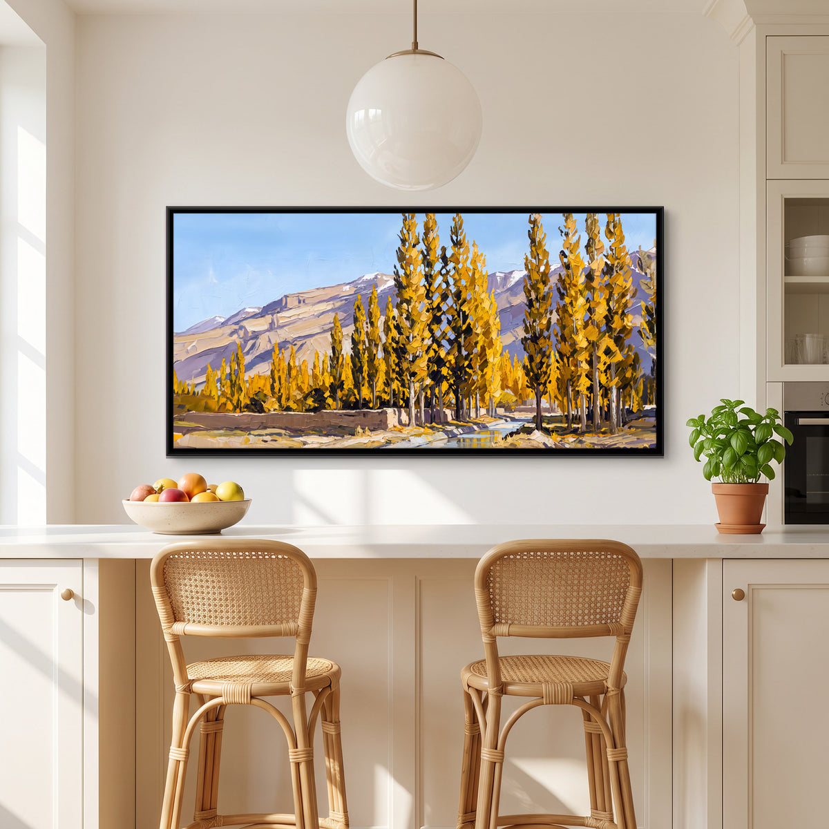 Row of Golden Poplars - canvas art shown in a styled room