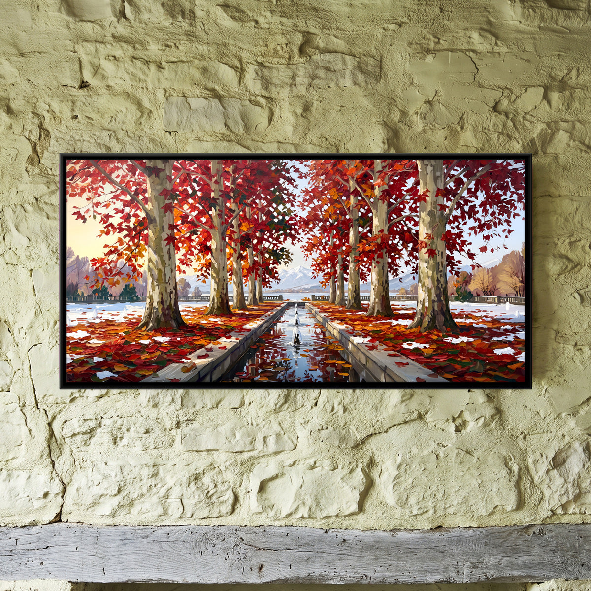 Chinar Avenue in Autumn - framed canvas art hung on a wall