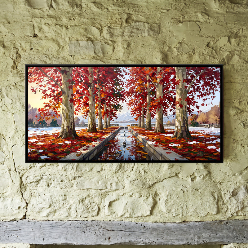 Chinar Avenue in Autumn - framed canvas art hung on a wall