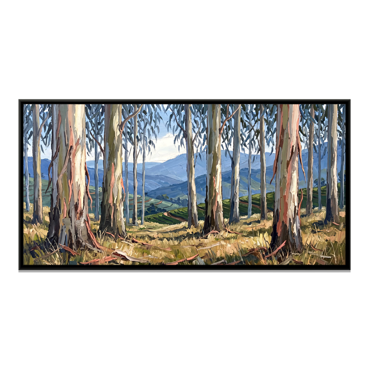 Eucalyptus Grove Above a Valley - framed canvas print, front view