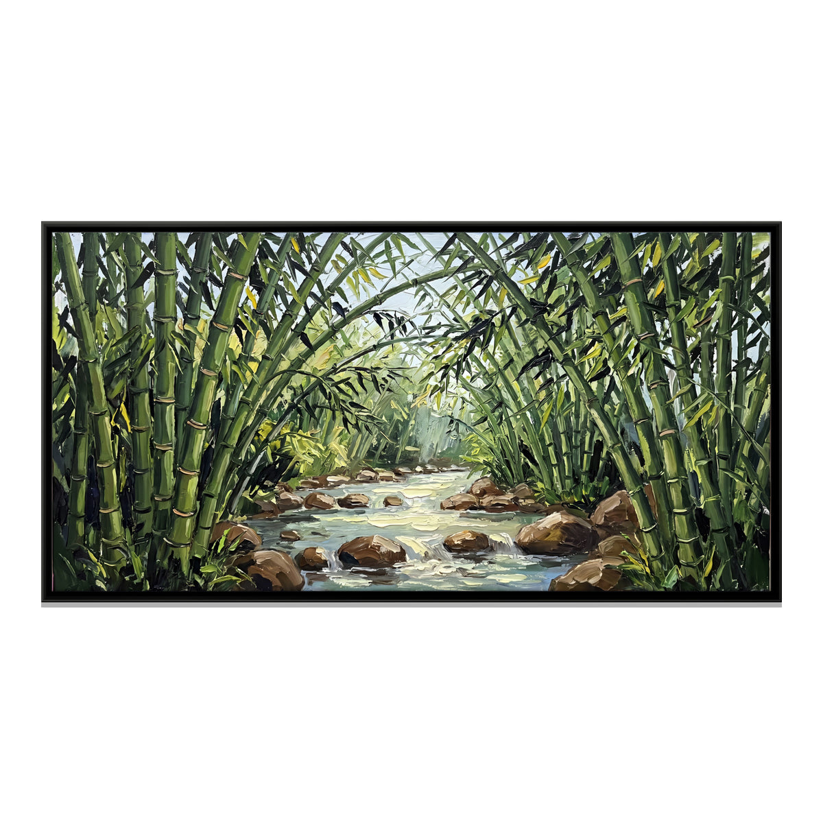 Stream Through a Bamboo Grove - framed canvas print, front view