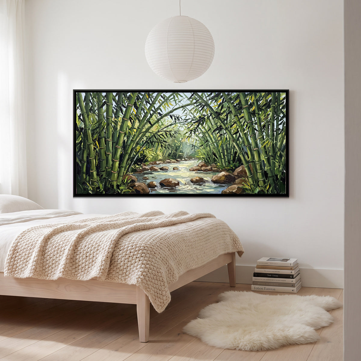 Stream Through a Bamboo Grove - canvas art shown in a styled room