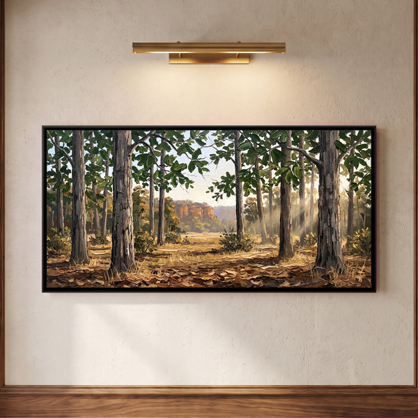 Sunbeams in a Leafy Forest