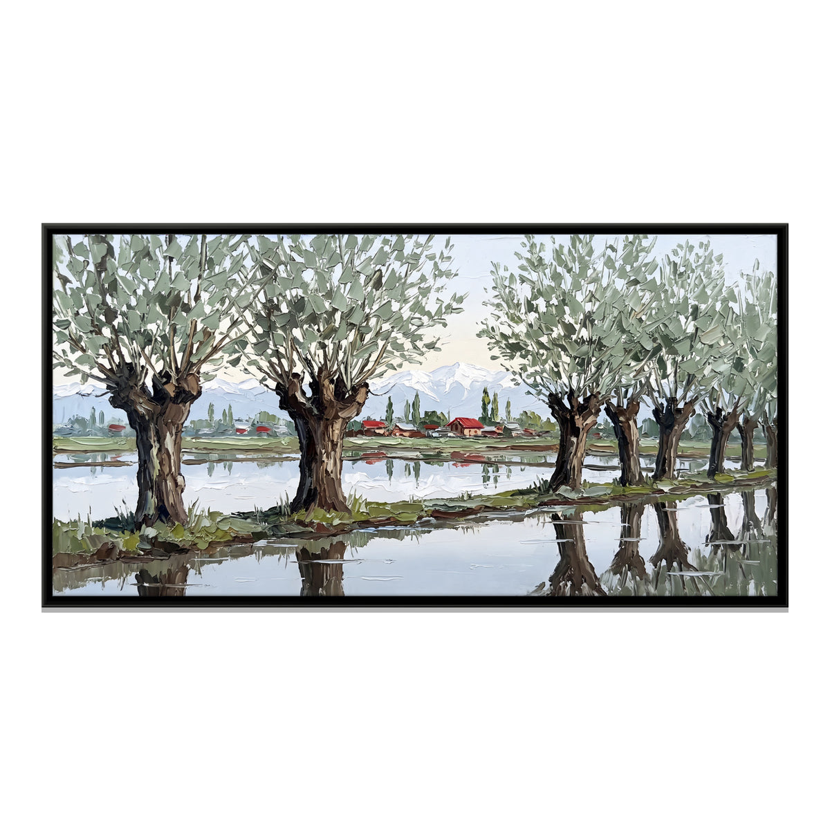Willows by a Flooded Meadow - framed canvas print, front view