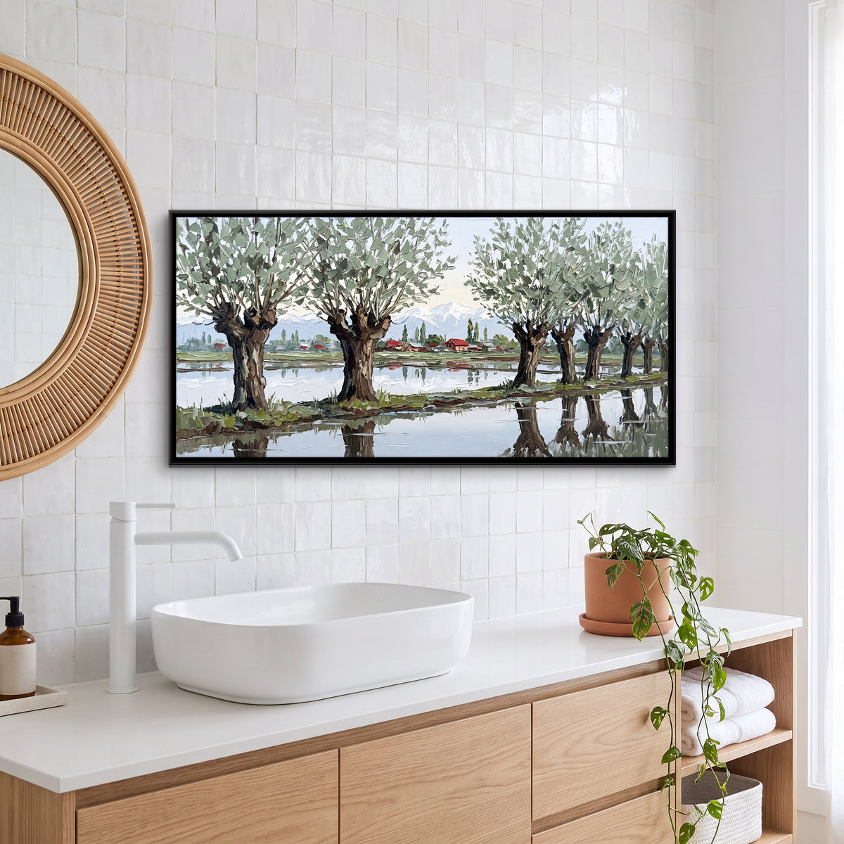 Willows by a Flooded Meadow - canvas art shown in a styled room