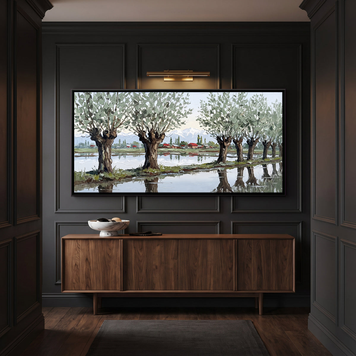 Willows by a Flooded Meadow - canvas art shown in a second room setting