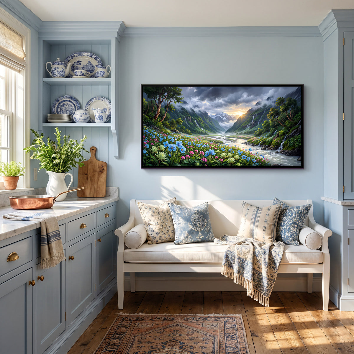 Wildflowers in a Mountain Valley - canvas art shown in a styled room