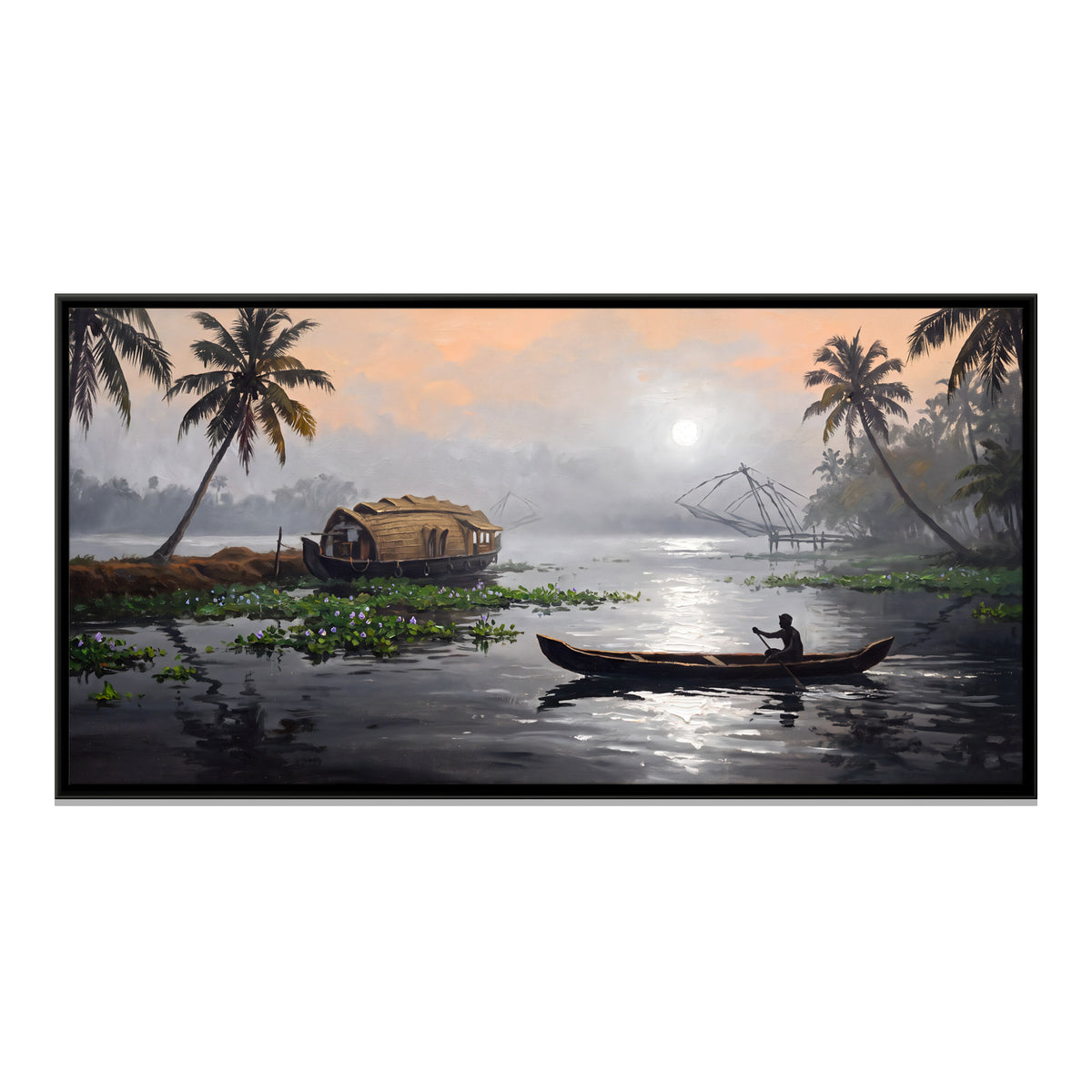Kerala Backwaters Houseboat - framed canvas print, front view