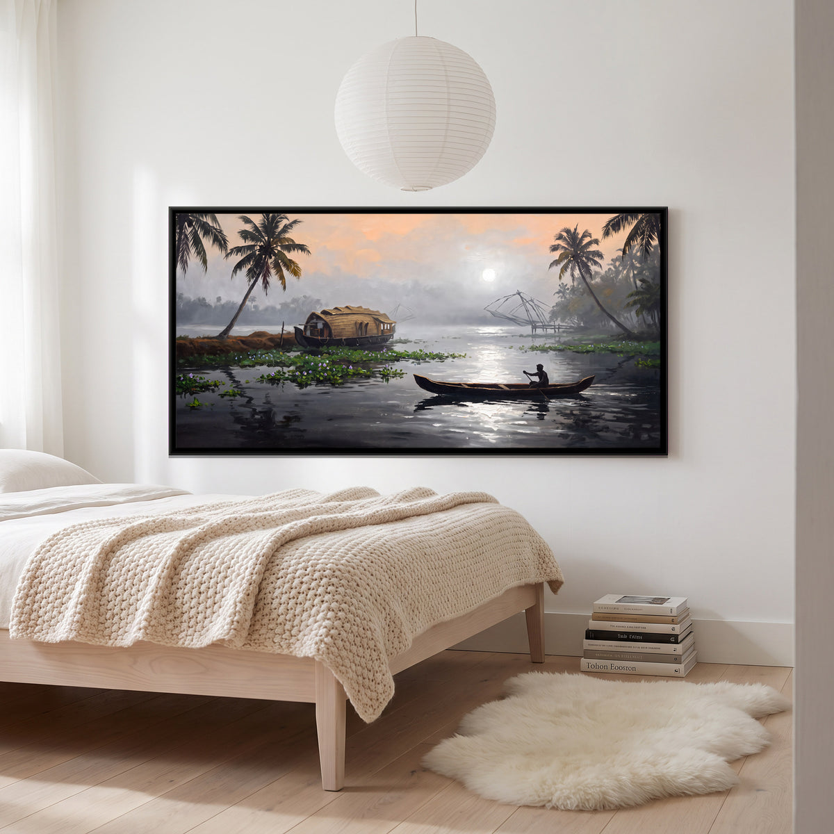Kerala Backwaters Houseboat - canvas art shown in a second room setting