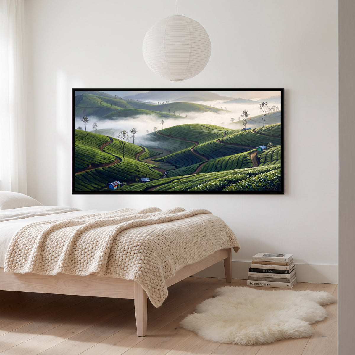 Munnar Tea Gardens in Mist - canvas art shown in a second room setting