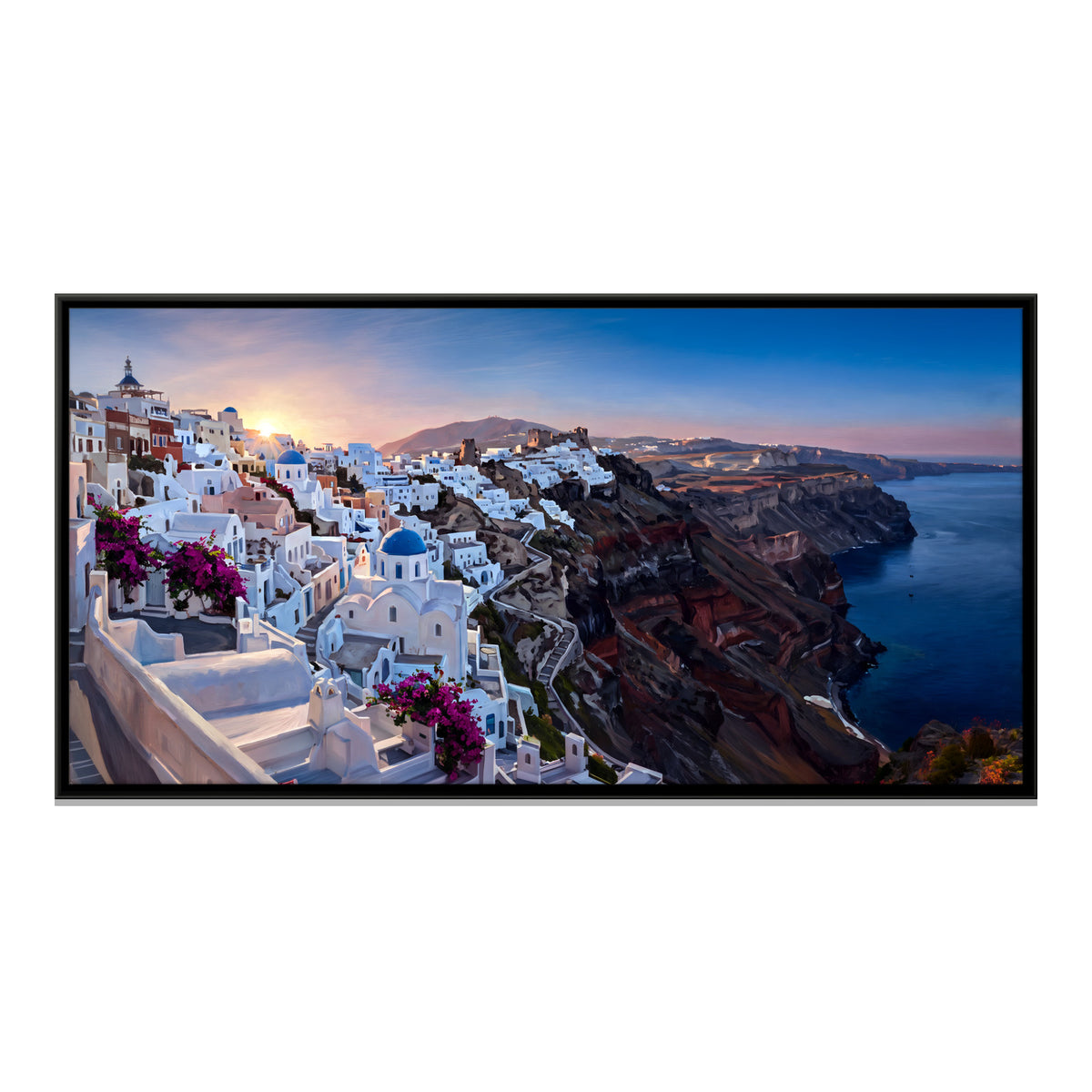 Santorini Caldera at Sunset - framed canvas print, front view