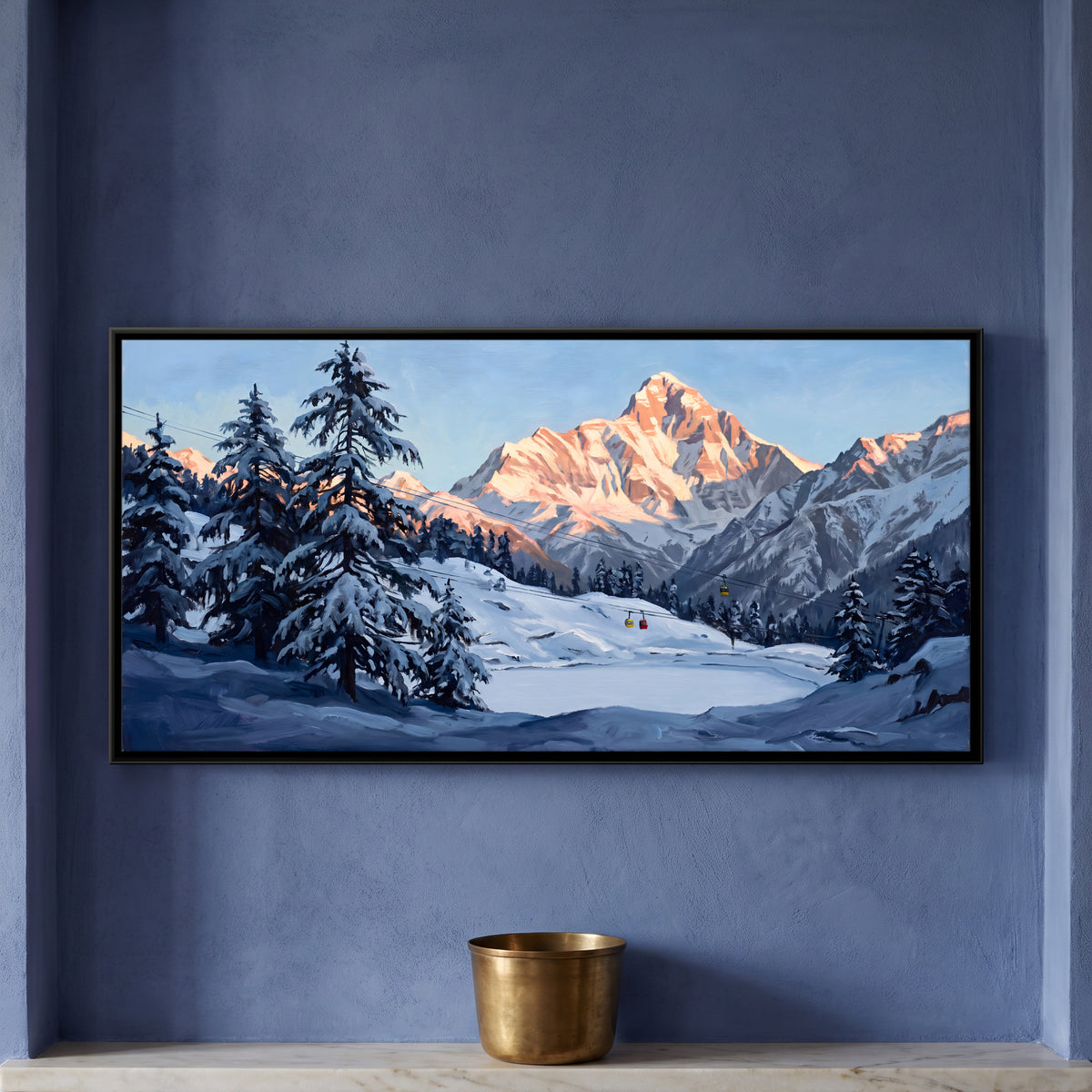 Snow Slopes at Auli - framed canvas art hung on a wall