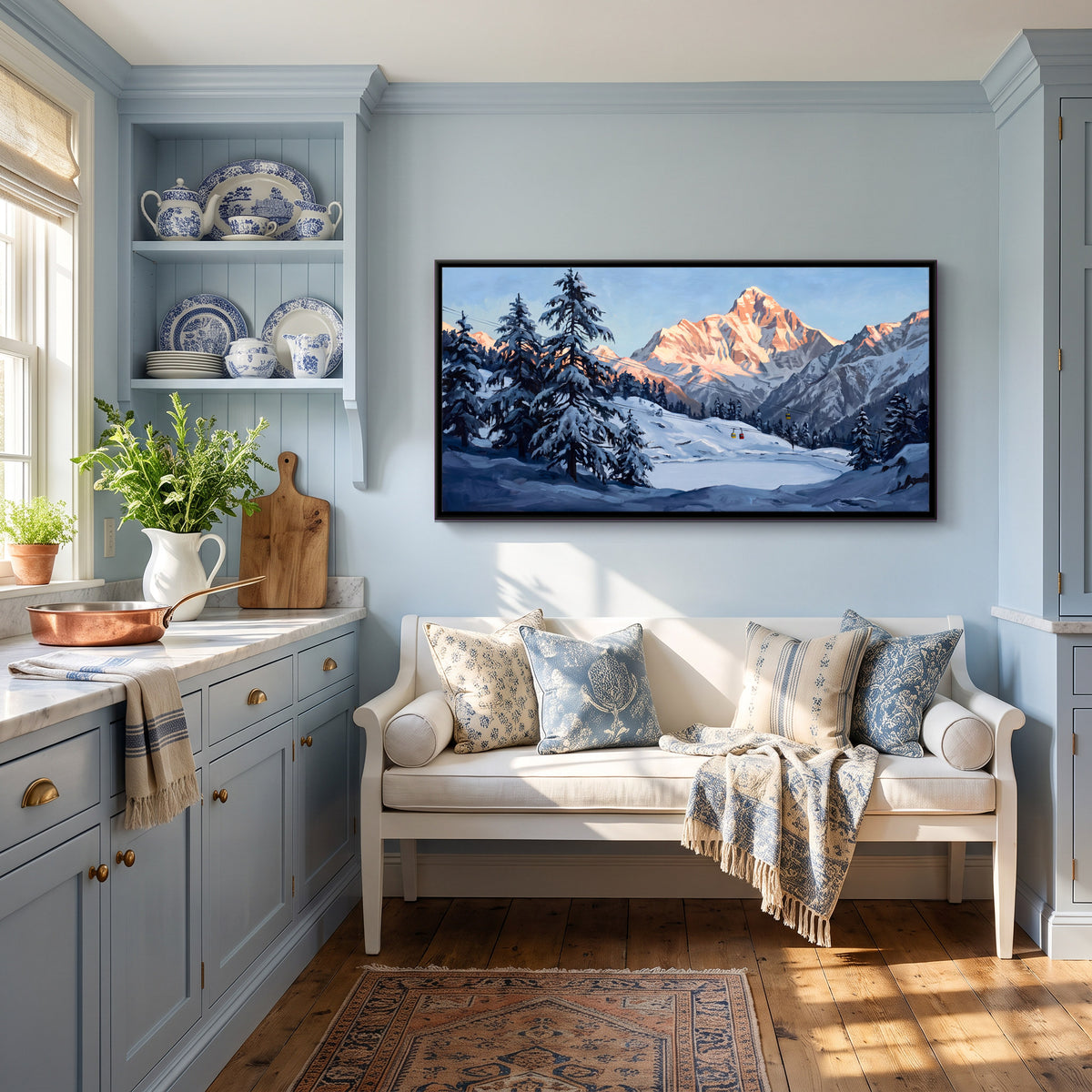 Snow Slopes at Auli - canvas art shown in a styled room