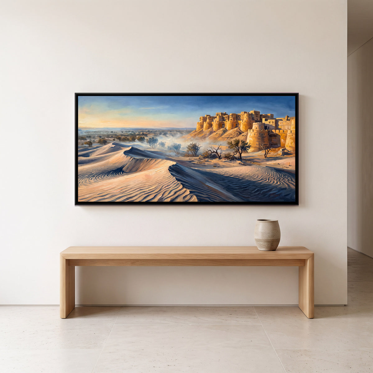 Jaisalmer Fort Above the Dunes - canvas art shown in a second room setting
