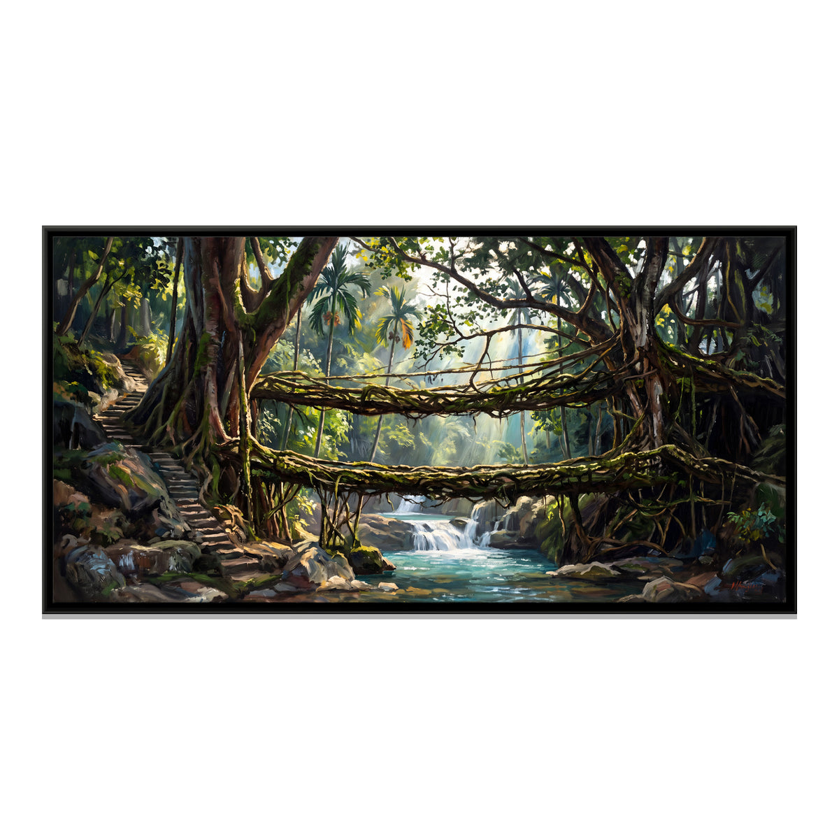 Living Root Bridge - framed canvas print, front view
