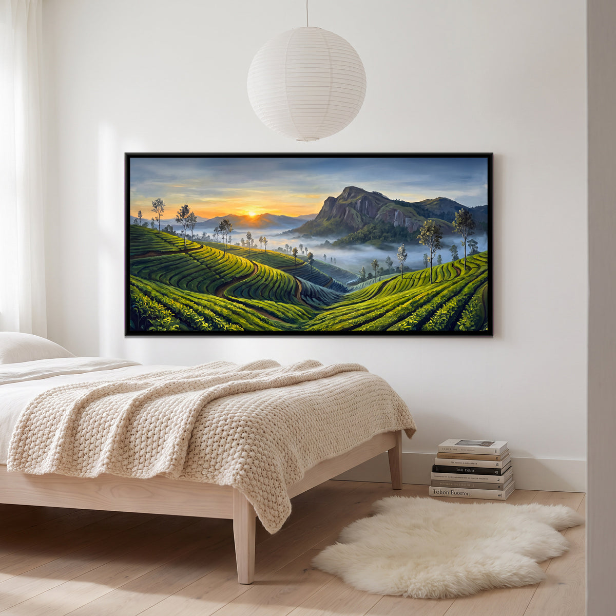 Munnar Tea Gardens at Sunrise - canvas art shown in a second room setting