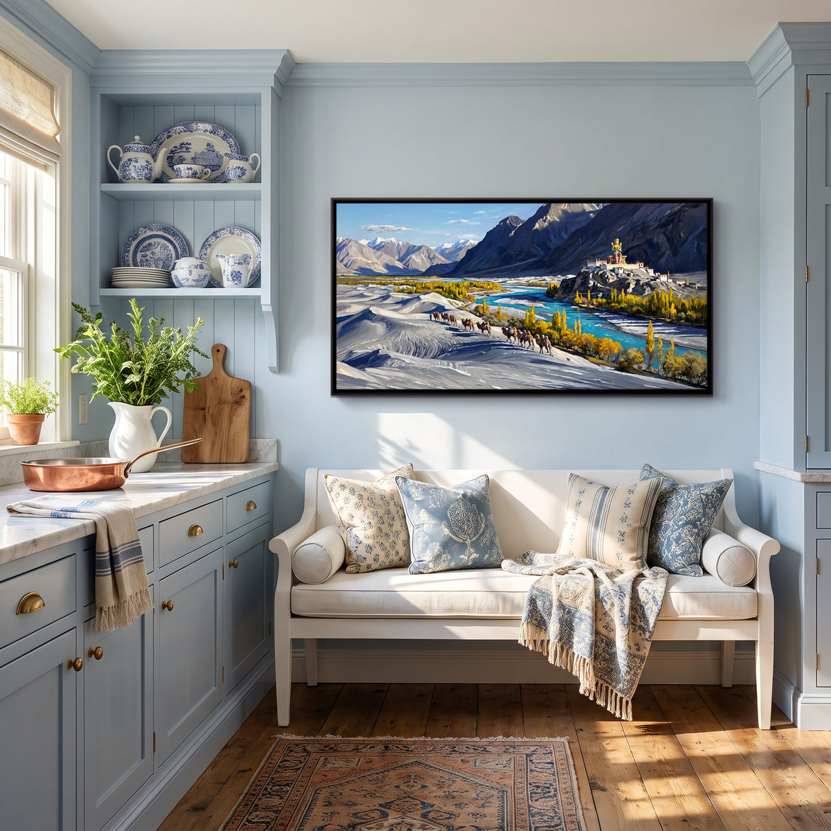 Camel Caravan in Nubra Valley - canvas art shown in a styled room