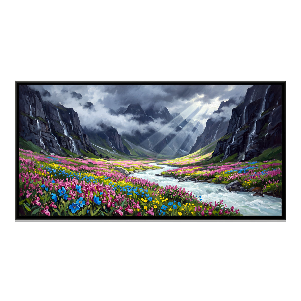 Valley of Flowers - framed canvas print, front view