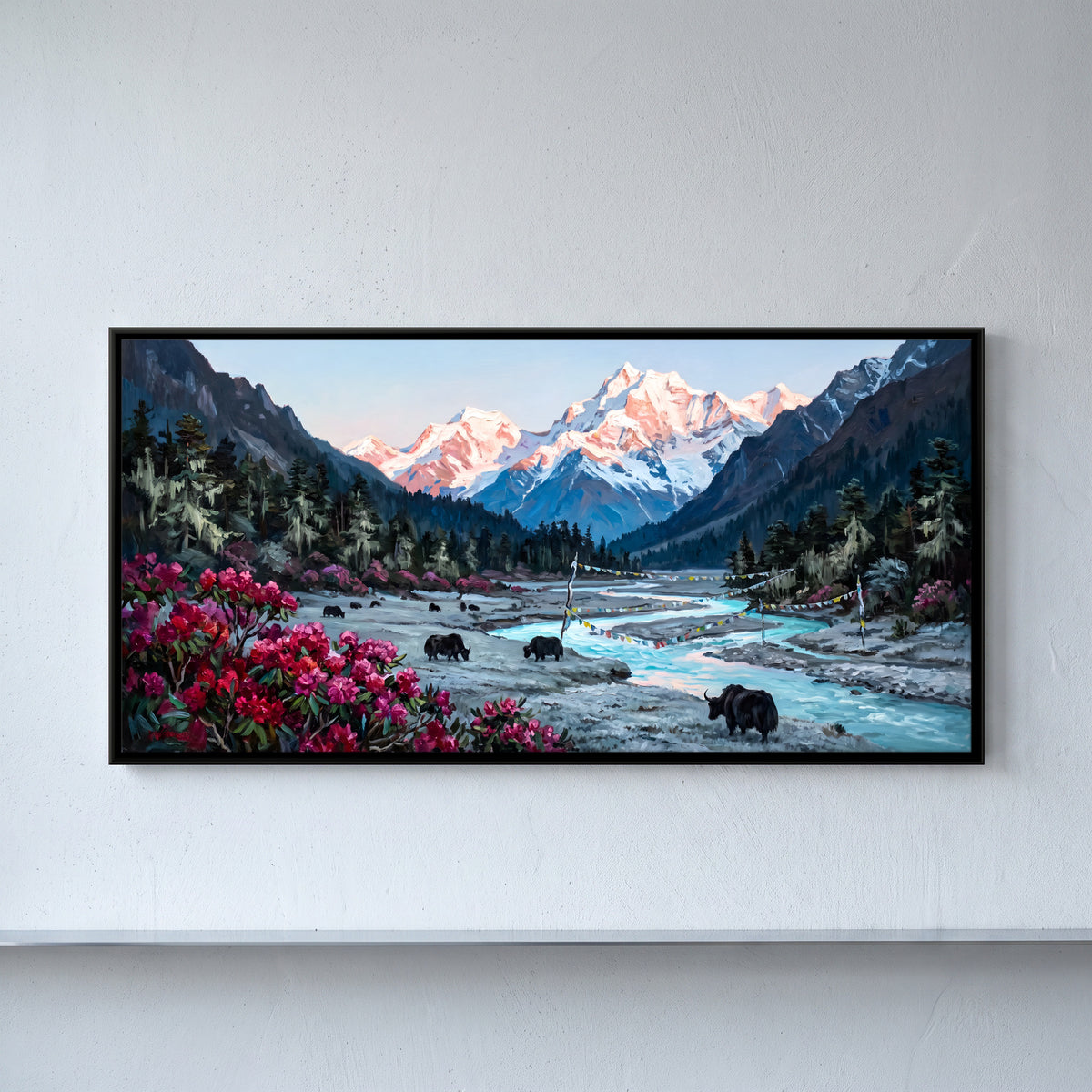 Yaks in Yumthang Valley - framed canvas art hung on a wall