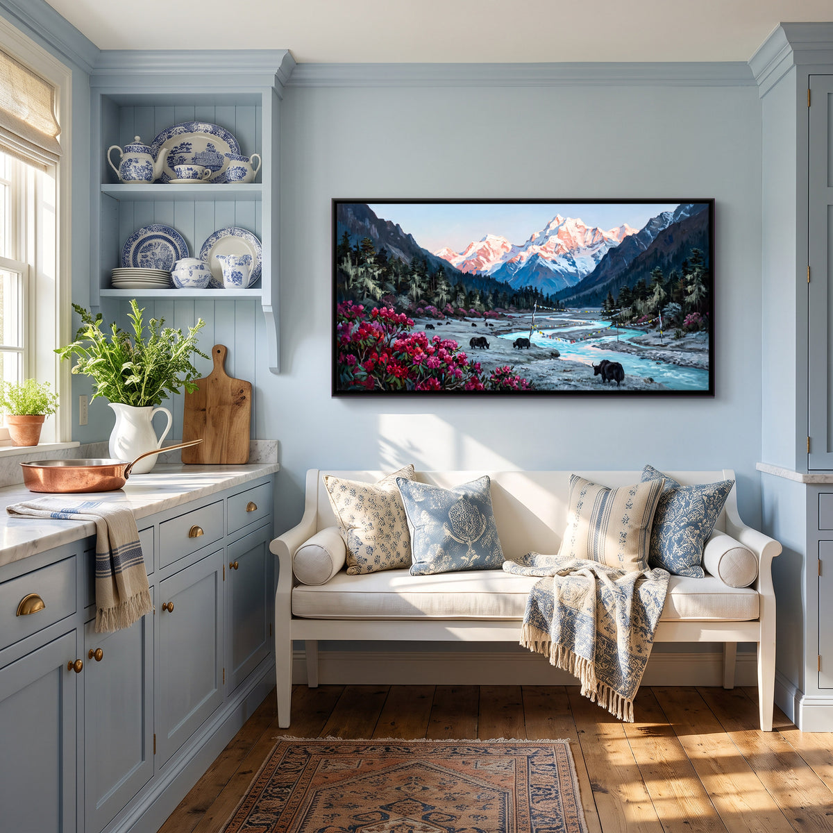 Yaks in Yumthang Valley - canvas art shown in a styled room