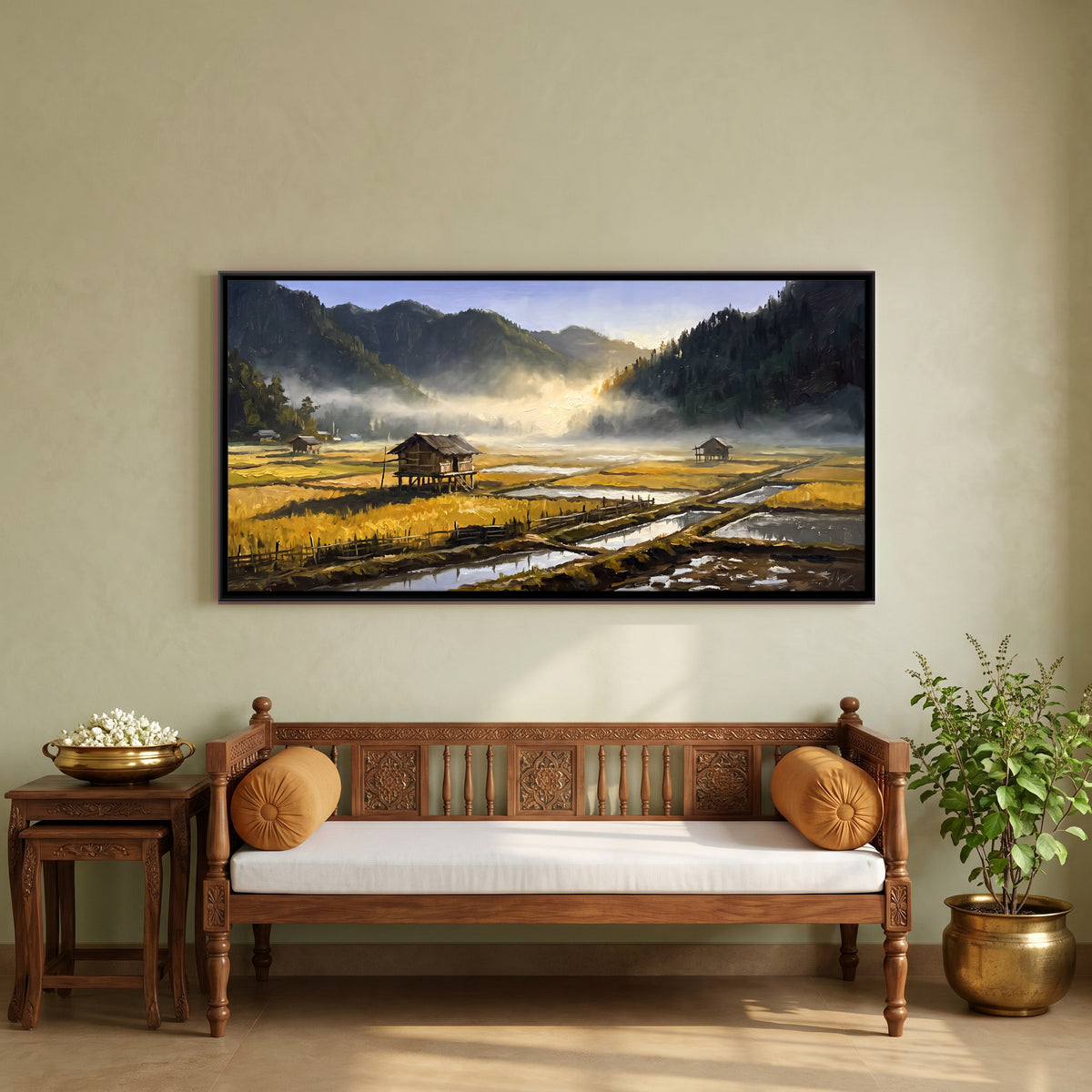 Ziro Valley Paddy Fields - canvas art shown in a styled room