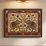 Two Elephants Facing a Central Lotus Plant