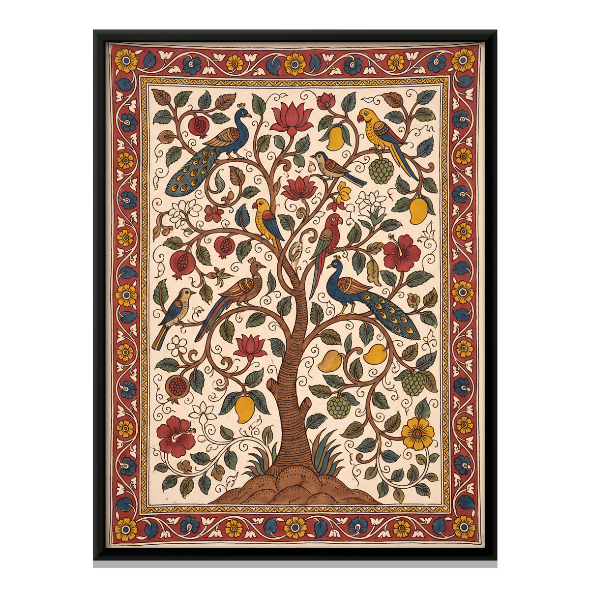 Tree of Life with Birds - framed canvas print, front view