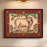 Adorned Cow and Suckling Calf Under a Tree