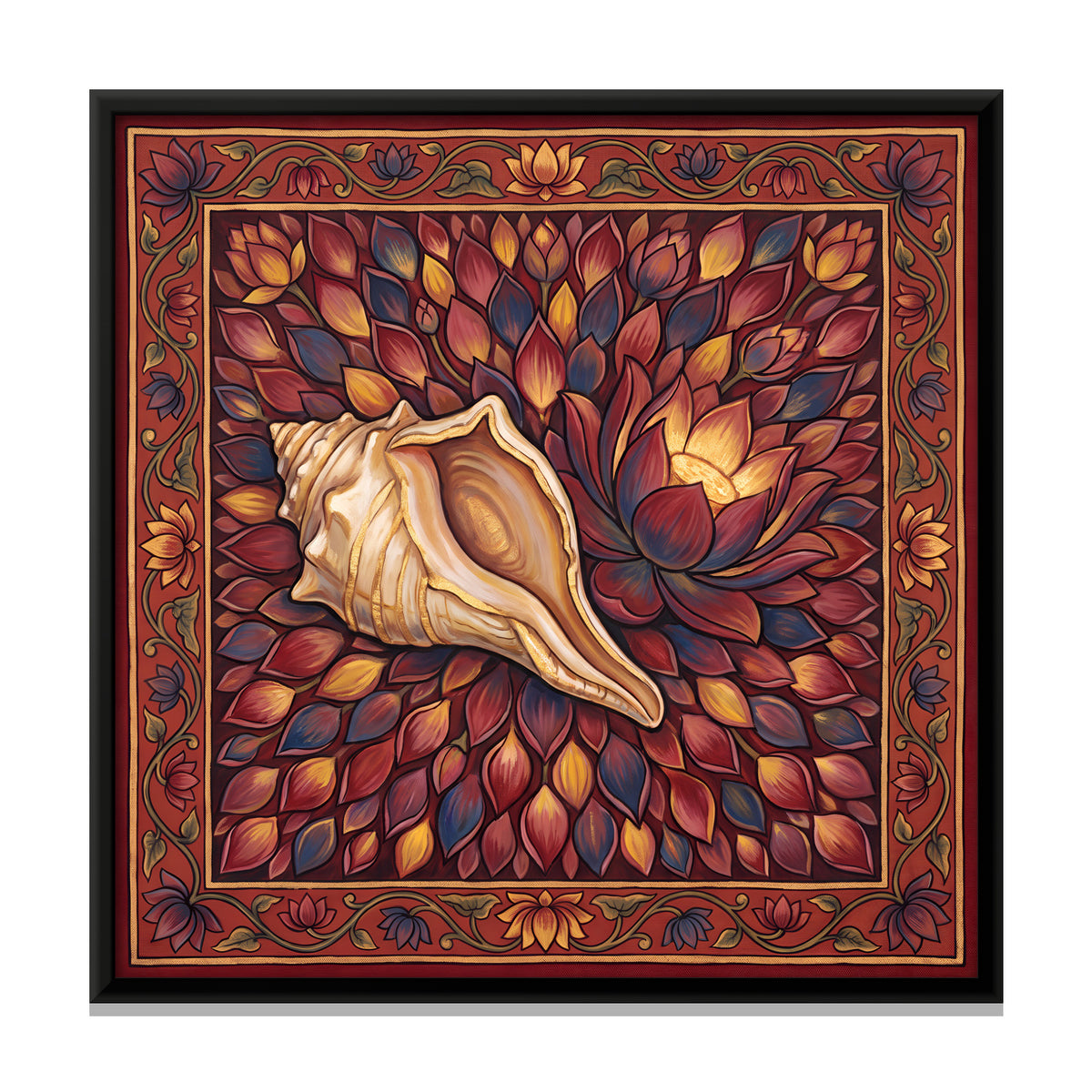 Conch Shell on a Lotus - framed canvas print, front view