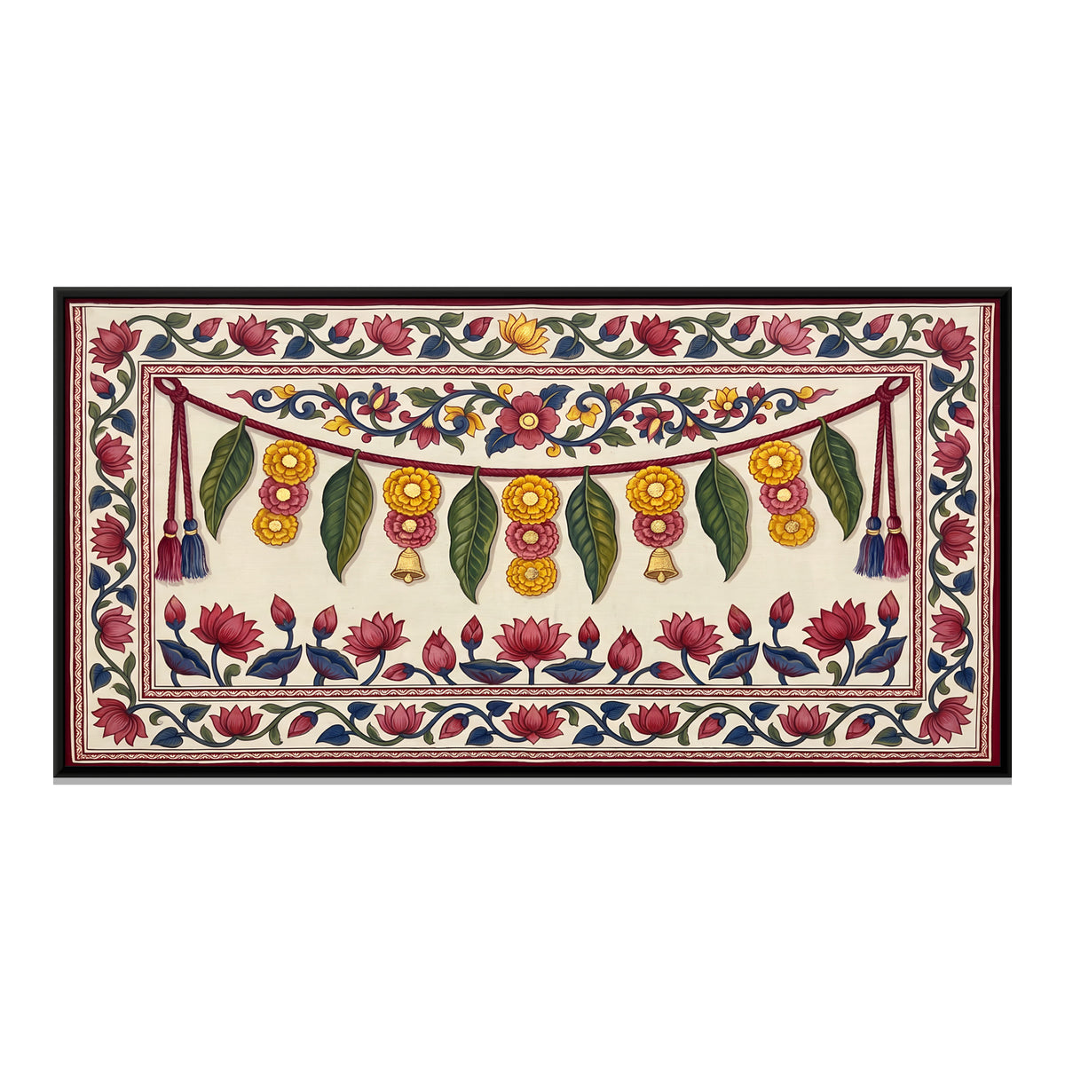 Mango Leaf and Marigold Toran - framed canvas print, front view