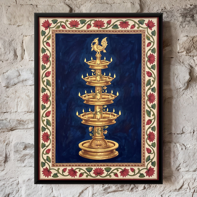 Tiered Temple Lamp - framed canvas art hung on a wall