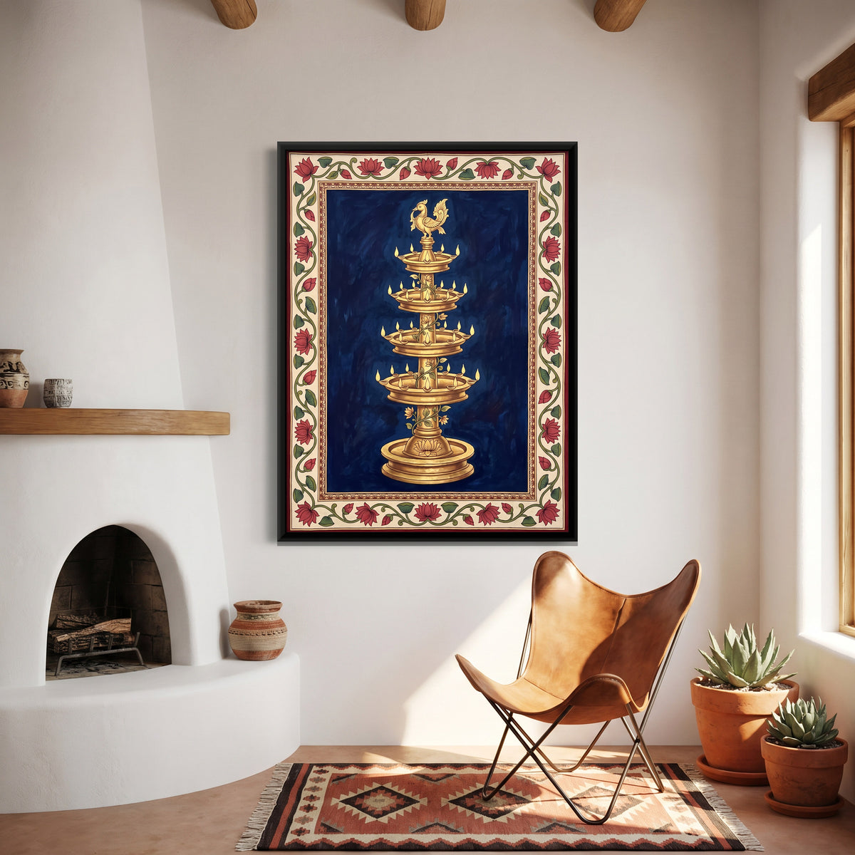 Tiered Temple Lamp - canvas art shown in a styled room