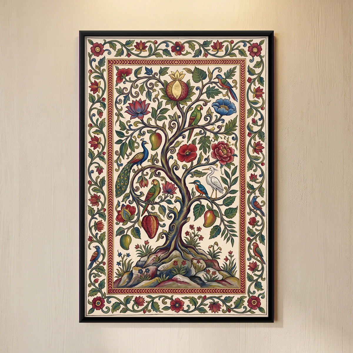 Tree of Life with Birds - framed canvas art hung on a wall