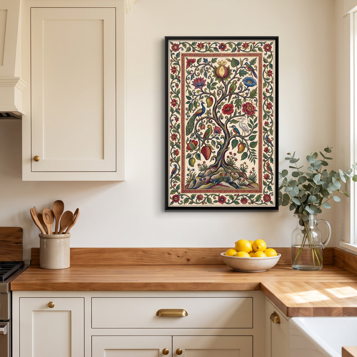 Tree of Life with Birds - canvas art shown in a second room setting