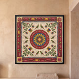 Central Lotus Medallion Surrounded by Parrots
